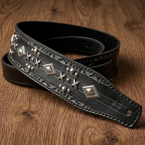 WIZARD LEATHER 本革製ストラップst245（菱鋲/アッシュ・ブラック）