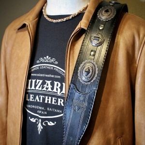 WIZARD LEATHER 本革製ストラップst248（アッシュ・ブラック/コンチョ）